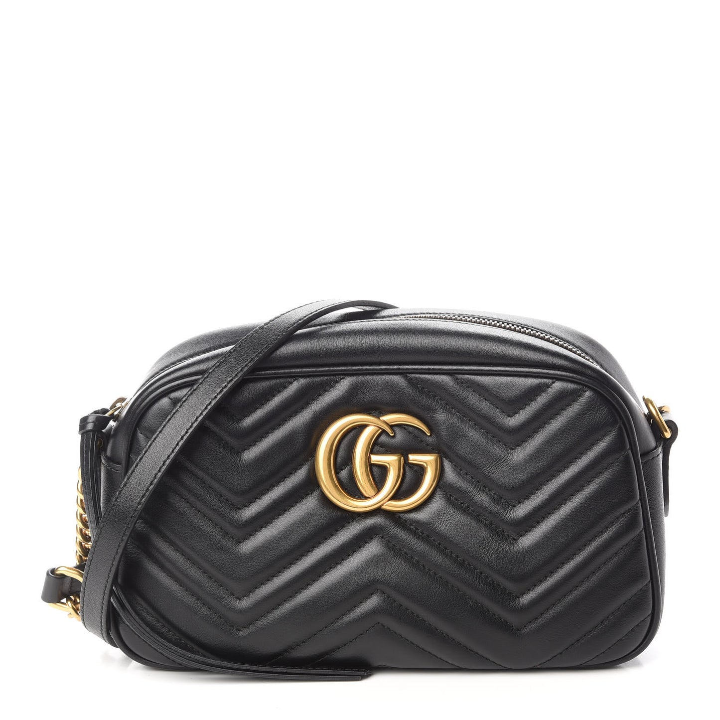 Calfskin Matelasse Small GG Marmont Chain Shoulder Bag Black