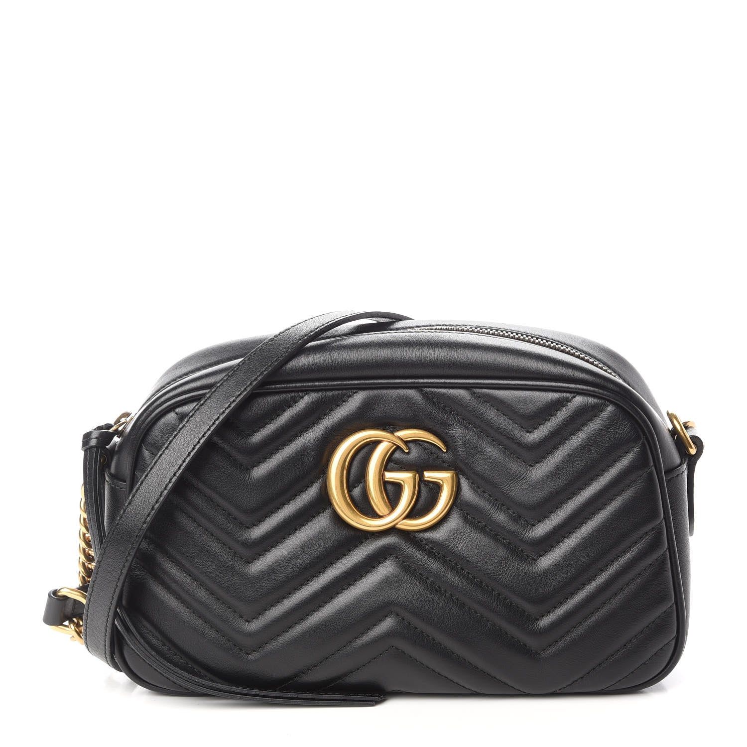 Gucci Calfskin Matelasse Small GG Marmont Chain Shoulder Bag Black 1 of 9