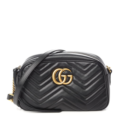 Gucci Calfskin Matelasse Small GG Marmont Chain Shoulder Bag Black 1 of 9