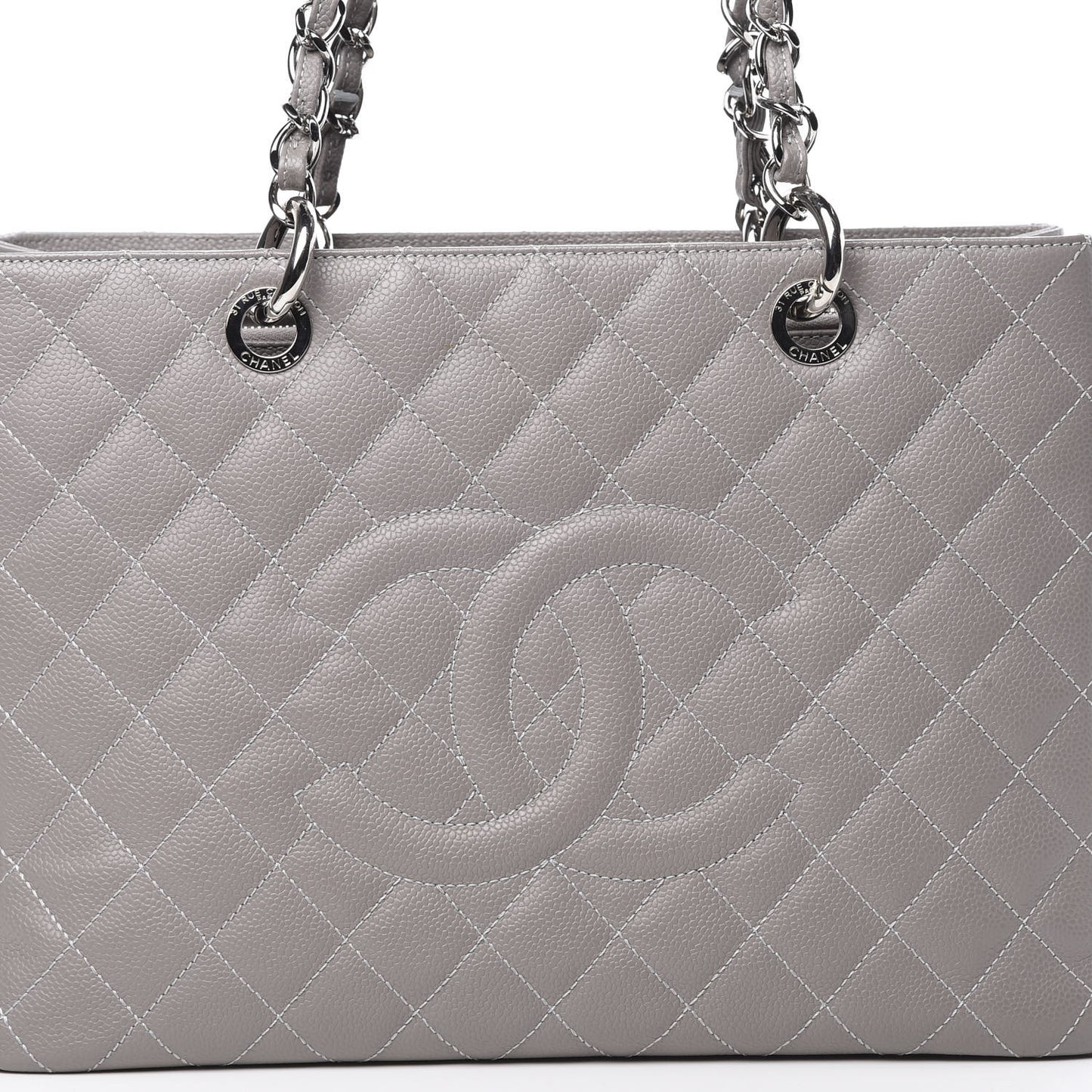 Caviar Quilted Grand Shopping Tote GST Light Grey