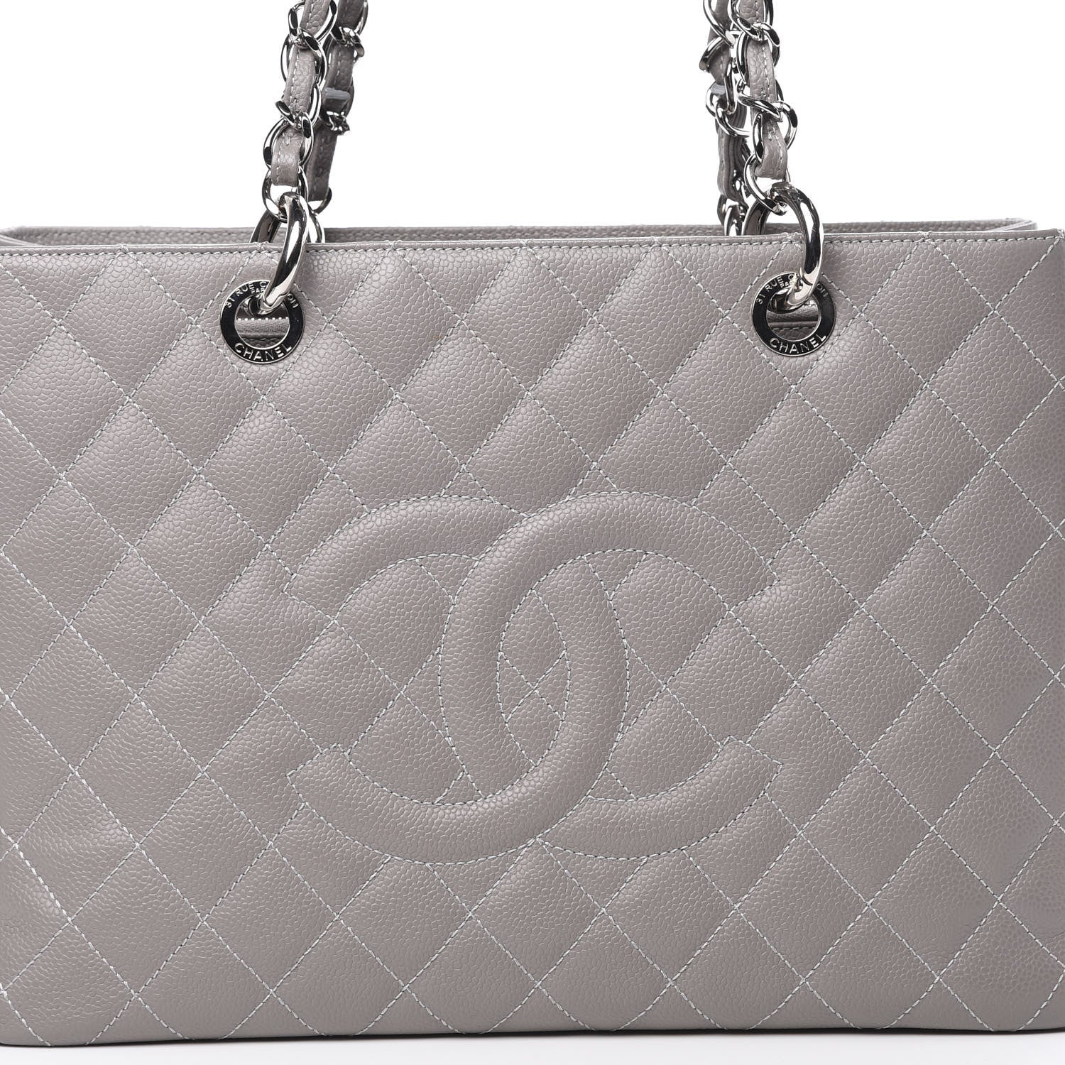 Chanel Caviar Quilted Grand Shopping Tote GST Light Grey 7 of 11