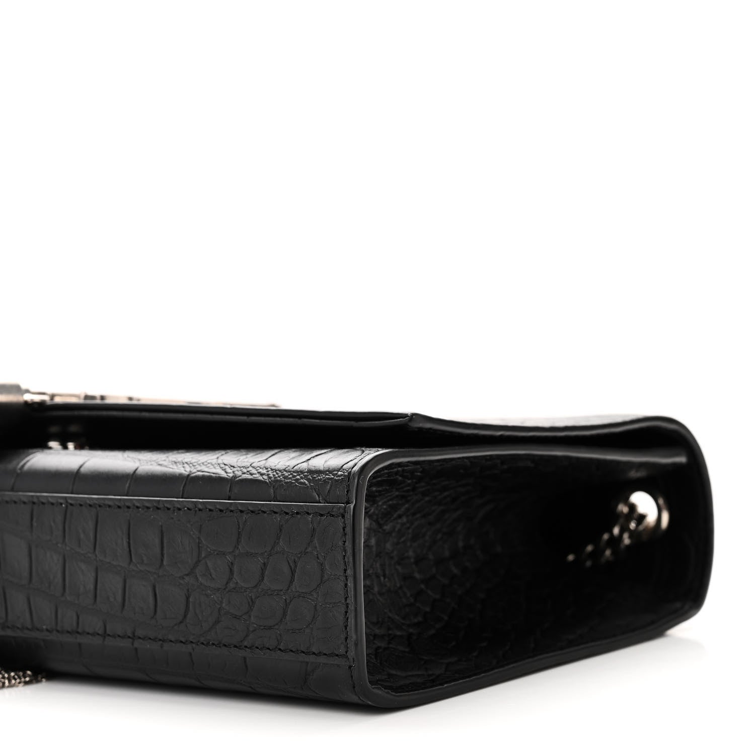 Saint Laurent Calfskin Crocodile Embossed Medium Classic Monogram Kate Tassel Satchel Black 9 of 9