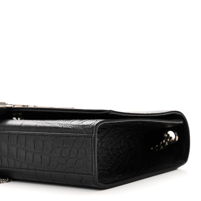 Saint Laurent Calfskin Crocodile Embossed Medium Classic Monogram Kate Tassel Satchel Black 9 of 9