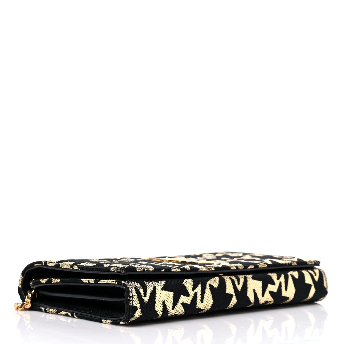 Canvas Star Print Monogram Chain Wallet Gold Black