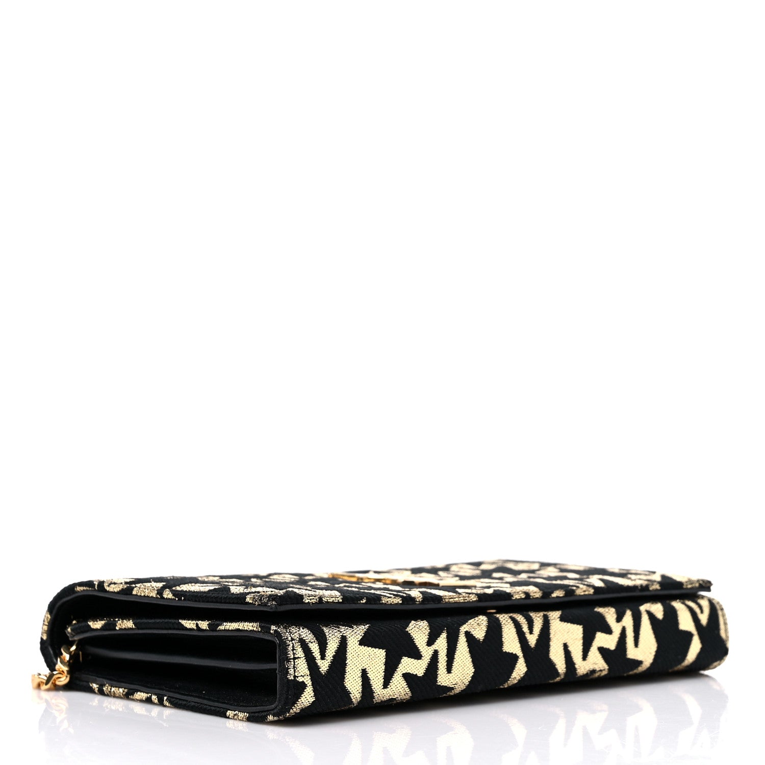 Saint Laurent Canvas Star Print Monogram Chain Wallet Gold Black 4 of 12