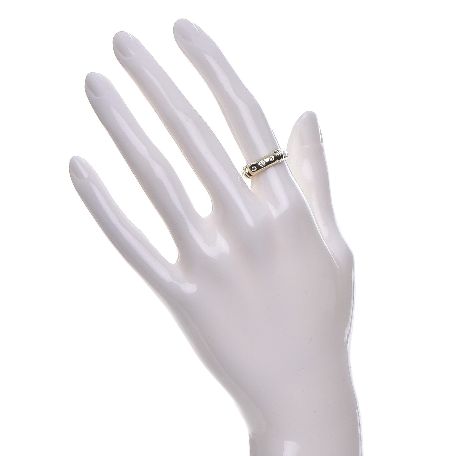 David Yurman Sterling Silver 14K Yellow Gold 3 Diamond Metro Cable Ring 50 5.5 2 of 6