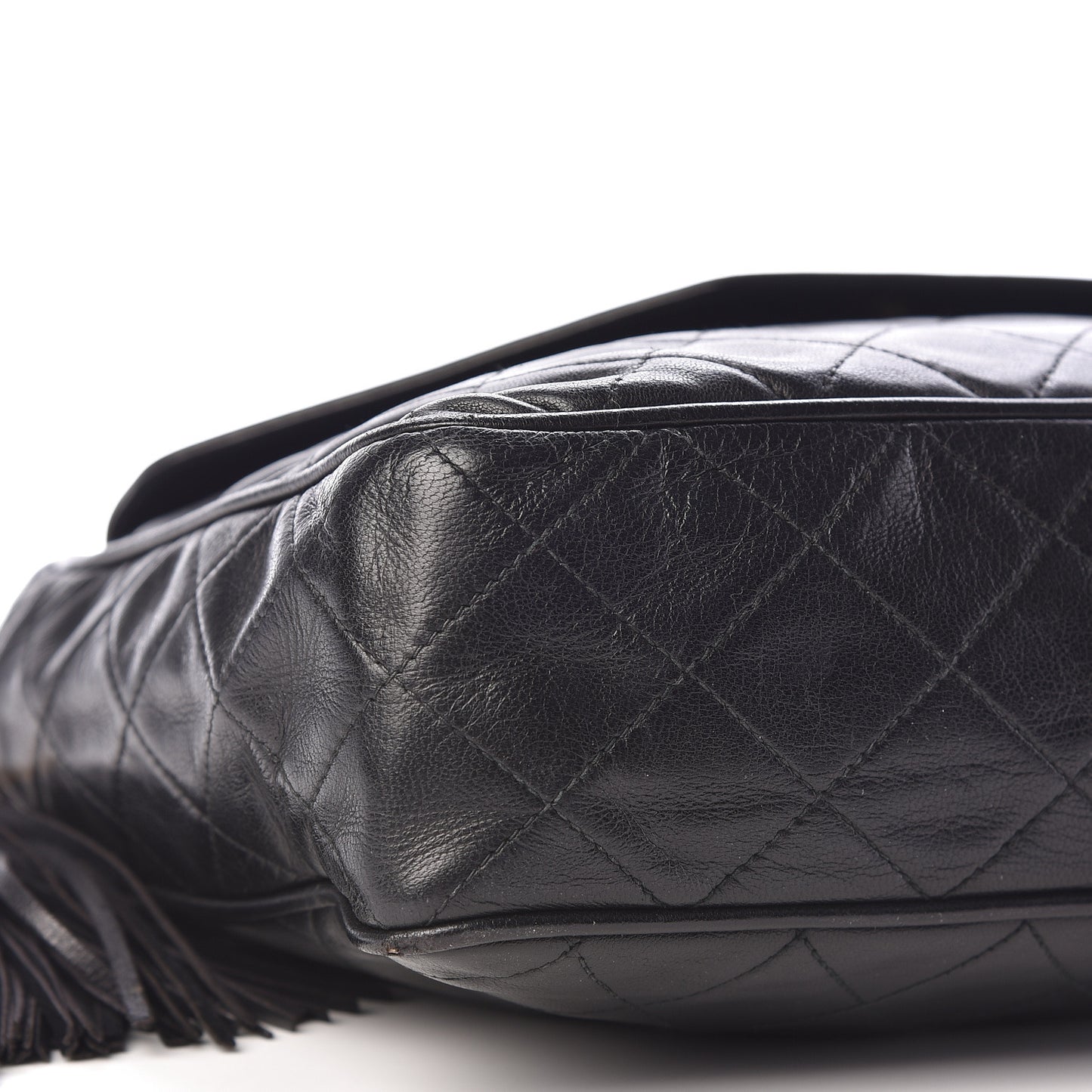 Lambskin Quilted Tassel Camera Case Black