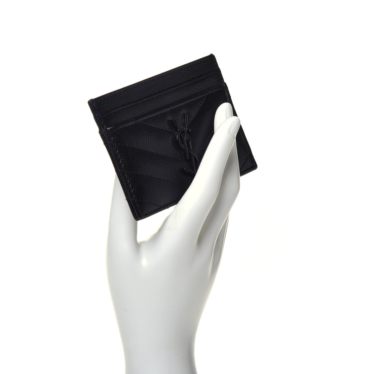 Saint Laurent Grain De Poudre Matelasse Chevron Monogram Credit Card Case Black 2 of 7