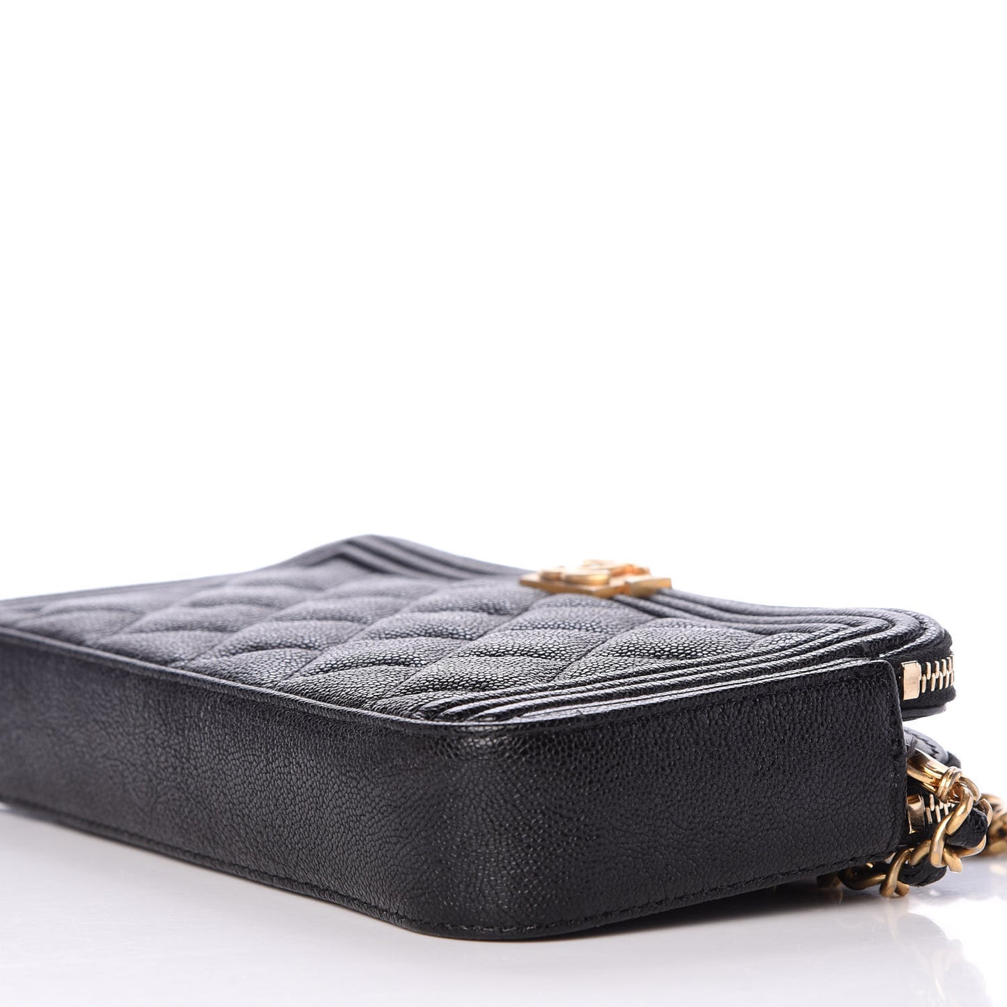 Caviar Quilted Small Boy Clutch With Chain Black