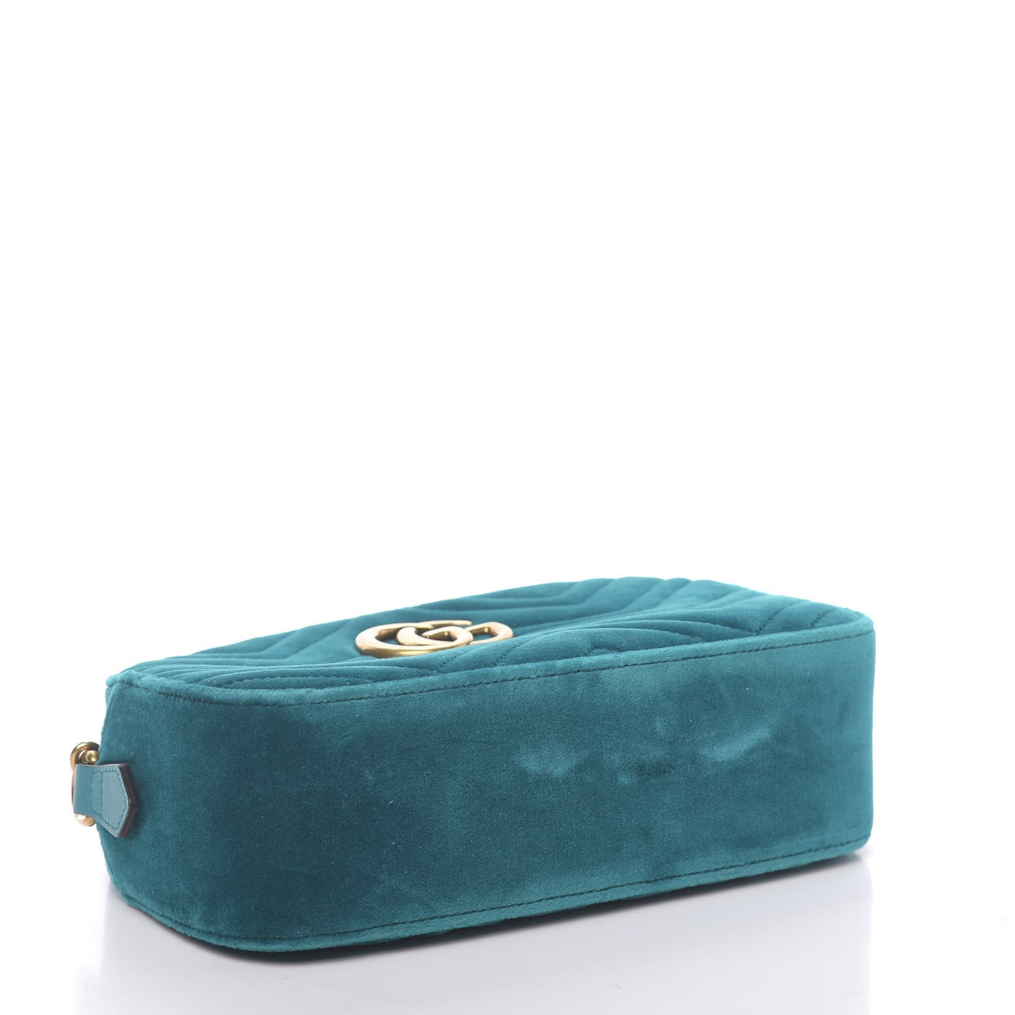 Velvet Matelasse Small GG Marmont Chain Shoulder Bag Pavone Cyan