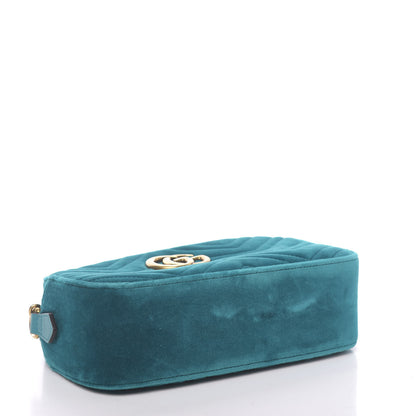 Gucci Velvet Matelasse Small GG Marmont Chain Shoulder Bag Pavone Cyan 5 of 16
