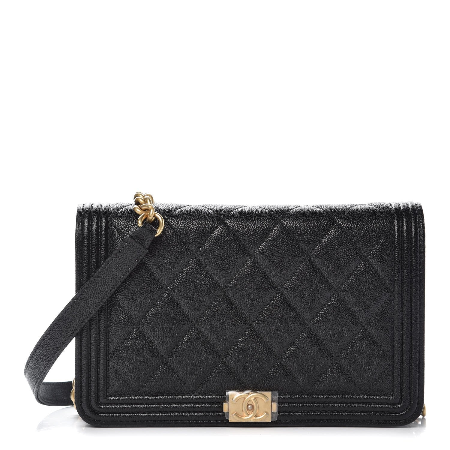 Chanel Caviar Quilted Boy Wallet On Chain WOC Black 1 of 9