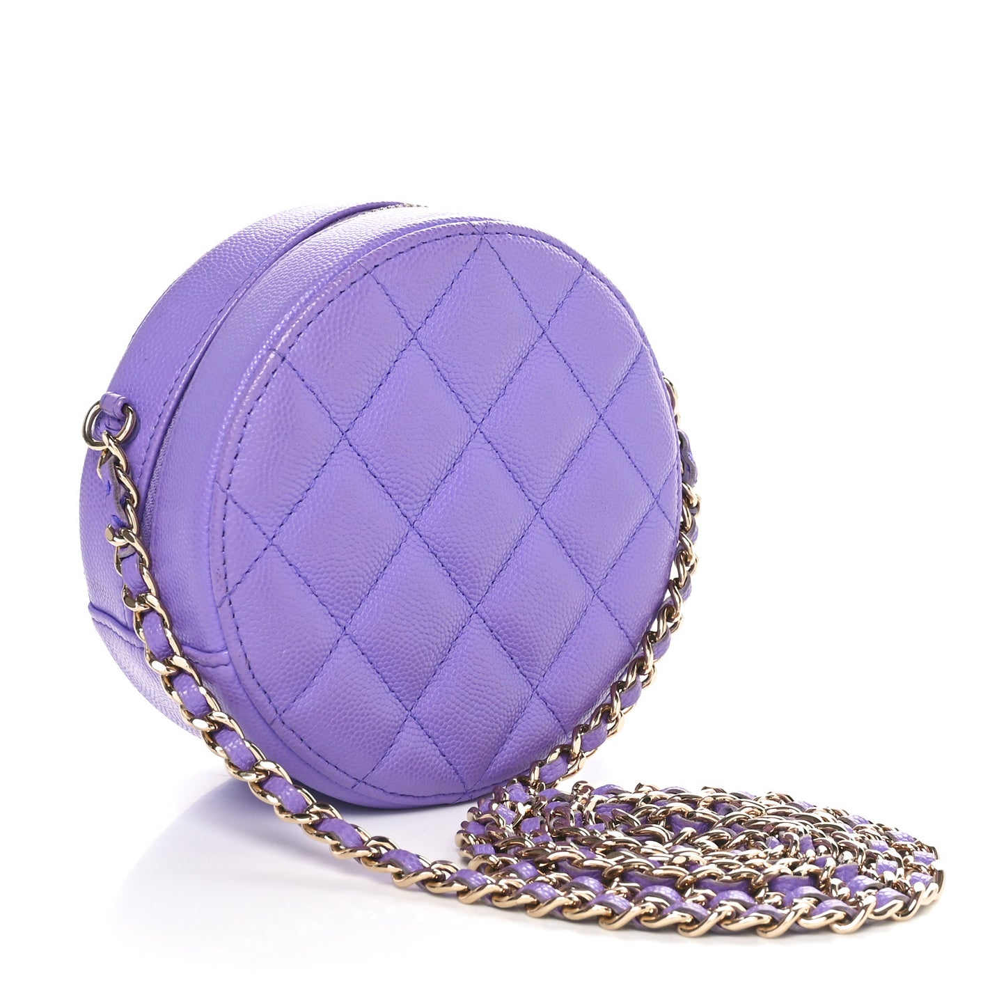 Caviar Quilted Round Clutch With Chain Purple