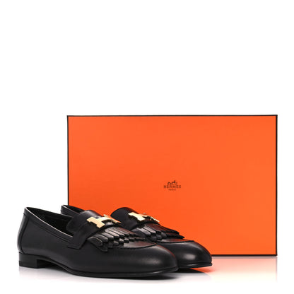 Hermes Goatskin Womens Royal Loafers 38.5 Black 10 of 10