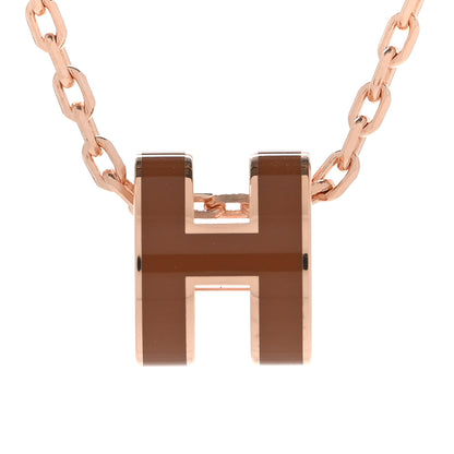 Hermes Lacquered Rose Gold Mini Pop H Pendant Necklace New Gold 4 of 8