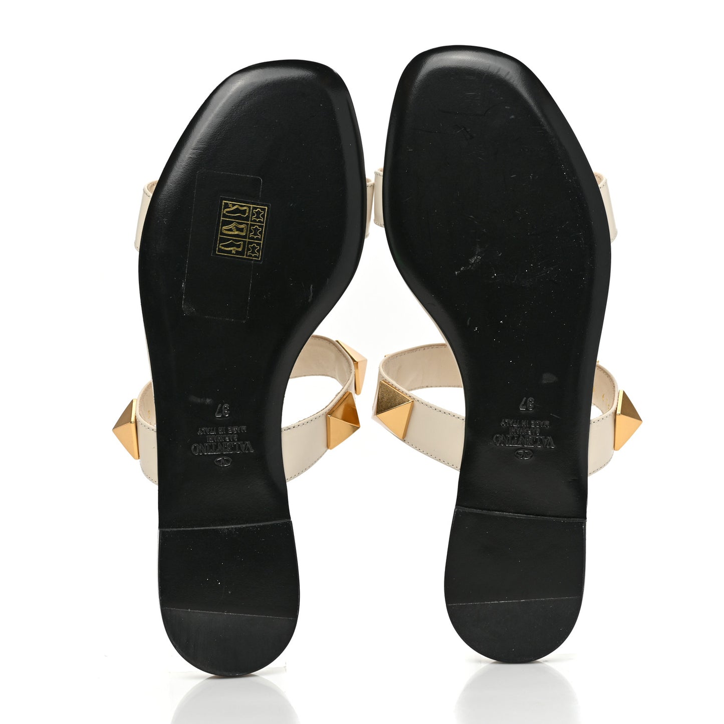Calfskin Roman Stud Flat Slide Sandals 37 Light Ivory
