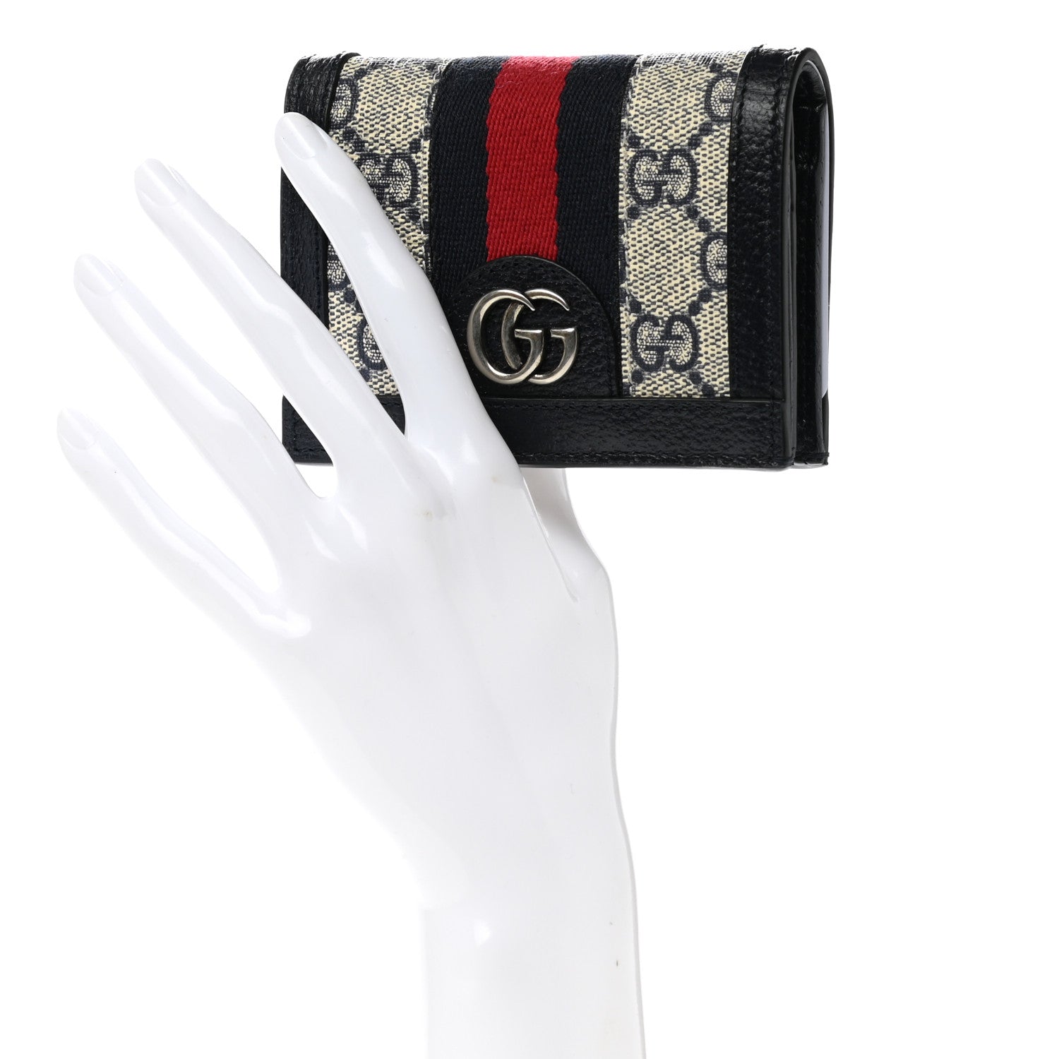 Gucci GG Supreme Monogram Textured Dollar Calfskin Web Ophidia Card Case Beige Blue 2 of 8