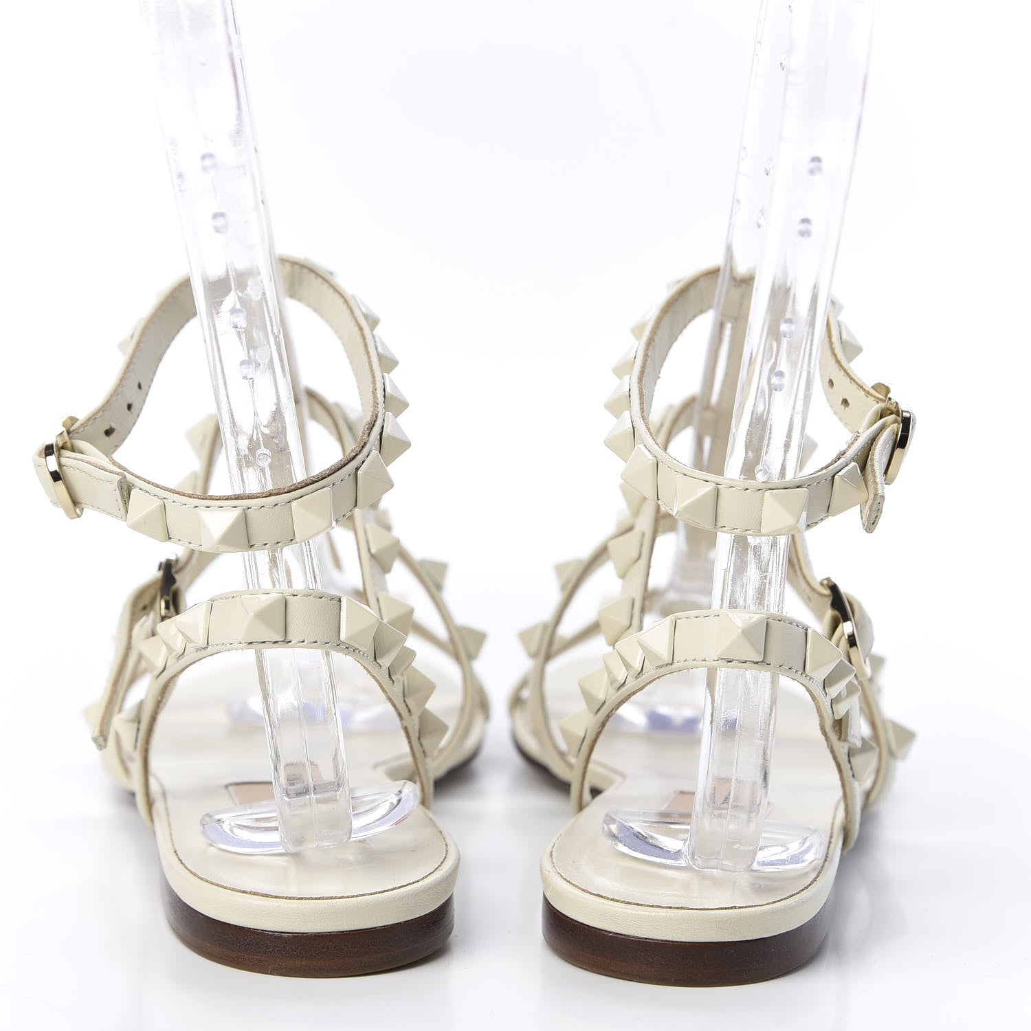 Valentino Garavani Calfskin Lacquered Monochrome Rockstud Gladiator Flat Sandals 36 Ivory 6 of 10