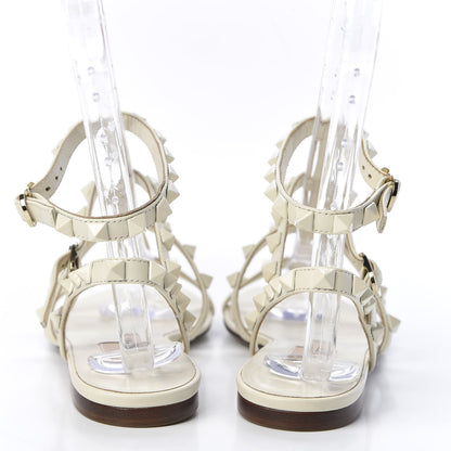 Valentino Garavani Calfskin Lacquered Monochrome Rockstud Gladiator Flat Sandals 36 Ivory 6 of 10