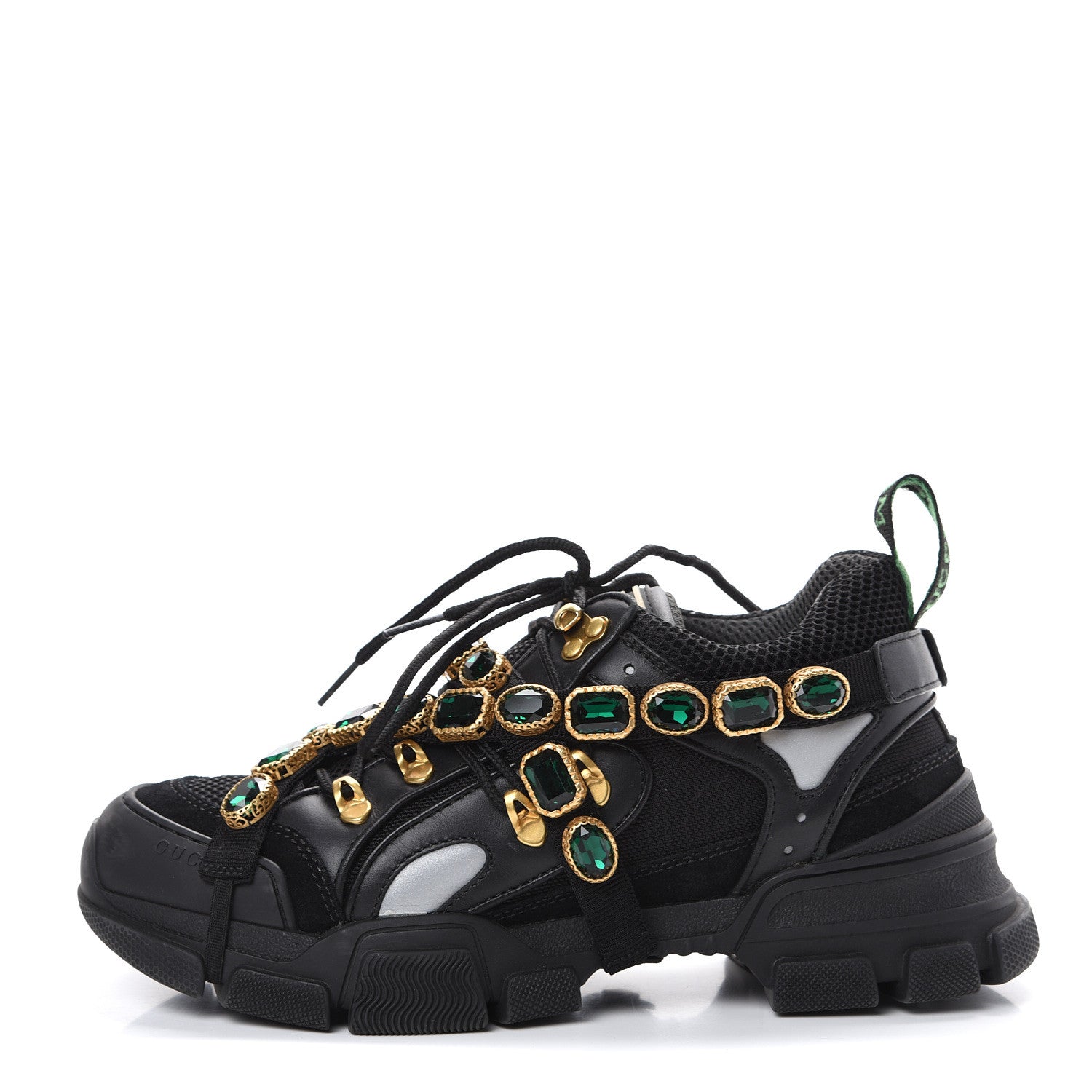 Gucci X SEGA Mesh Suede Calfskin Removable Crystals Womens Flashtrek Sneakers 39 Black Silver 1 of 12