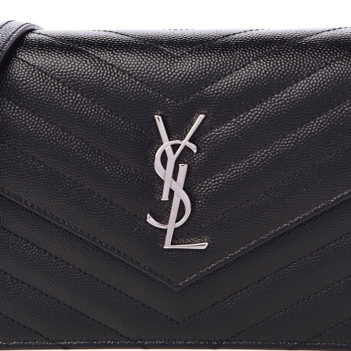 Grain De Poudre Matelasse Chevron Monogram Envelope Chain Wallet Black