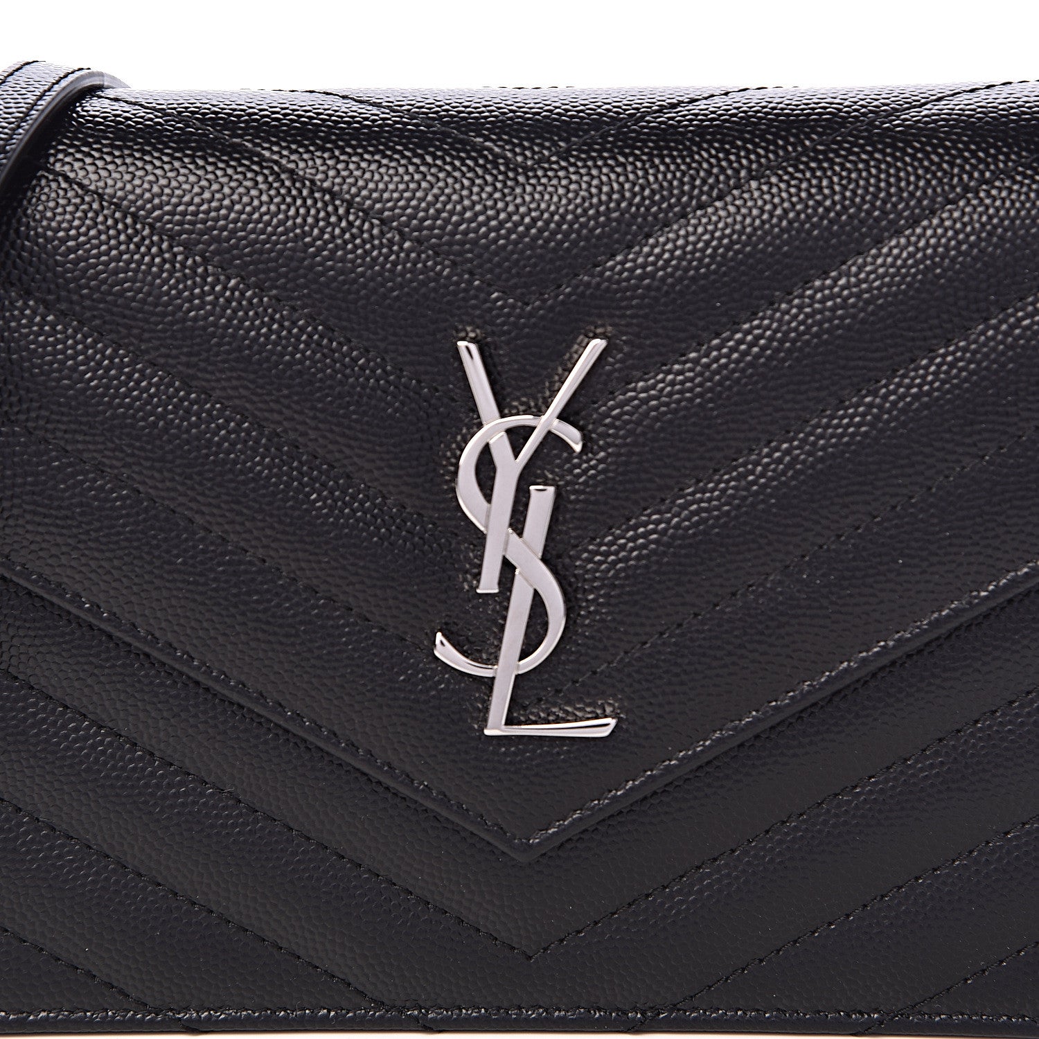 Saint Laurent Grain De Poudre Matelasse Chevron Monogram Envelope Chain Wallet Black 10 of 10