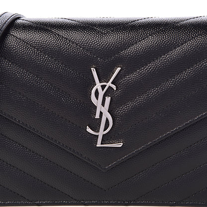 Saint Laurent Grain De Poudre Matelasse Chevron Monogram Envelope Chain Wallet Black 10 of 10