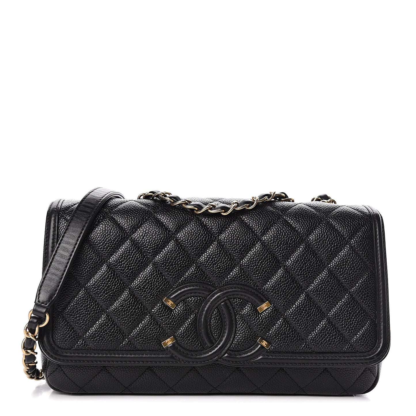 Caviar Quilted Medium CC Filigree Flap Black