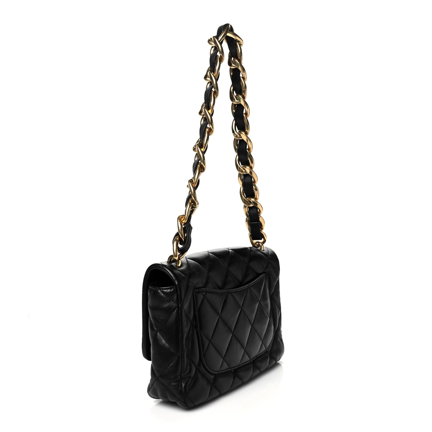 Lambskin Quilted Large CC Funky Town Flap Black