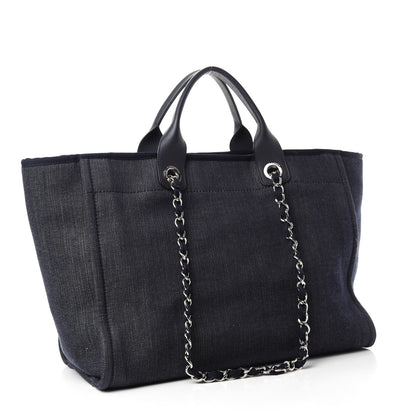 Chanel Denim Medium Deauville Tote Dark Blue 3 of 10