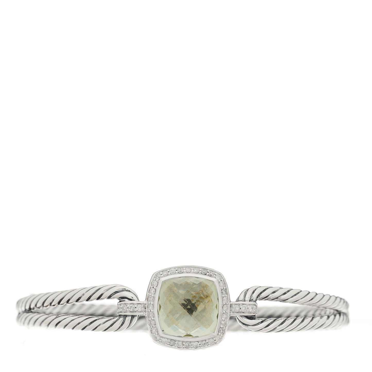 Sterling Silver Diamond Prasiolite 10mm Albion Cable Bracelet