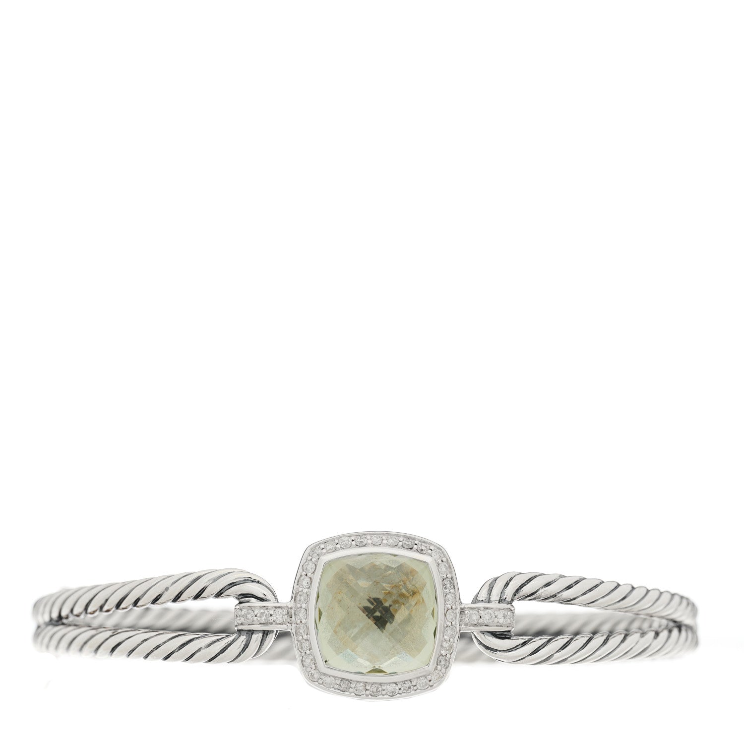 David Yurman Sterling Silver Diamond Prasiolite 10mm Albion Cable Bracelet 1 of 3