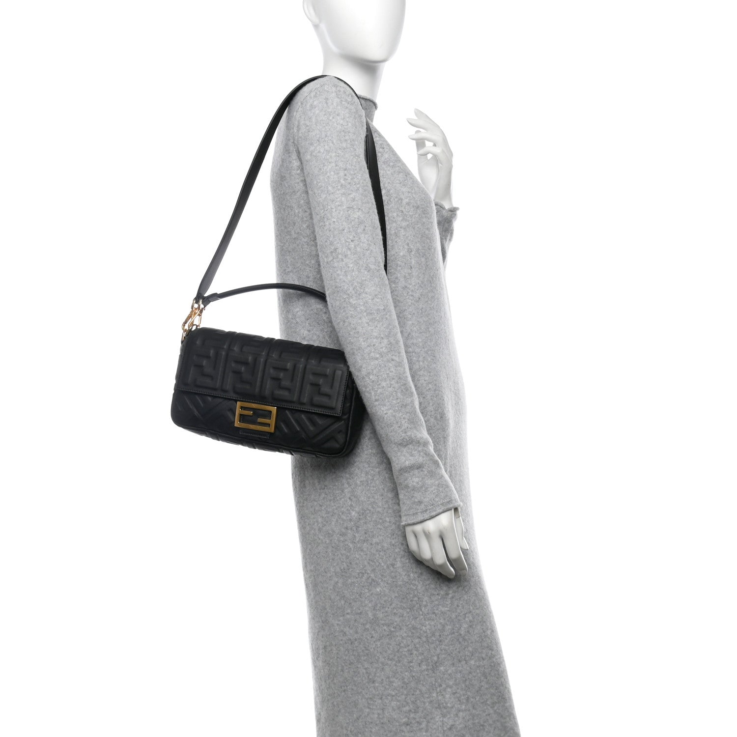 Fendi Nappa FF 1974 Embossed Baguette Black 2 of 11