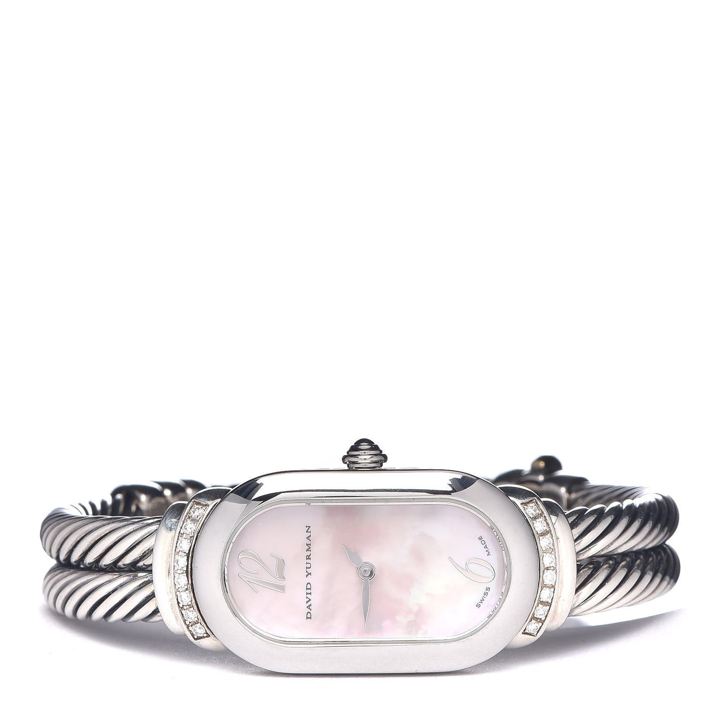 Stainless Steel Sterling Silver Diamond Pink Mother of Pearl 20mm Madison Cable Quartz Watch