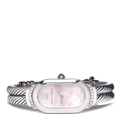 David Yurman Stainless Steel Sterling Silver Diamond Pink Mother of Pearl 20mm Madison Cable Quartz Watch 3 of 7