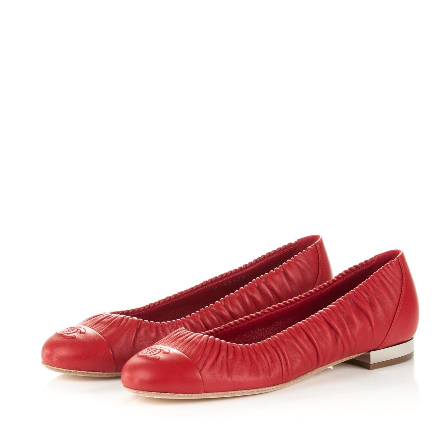 Lambskin CC Cap Toe Ballerina Flats 39 Red