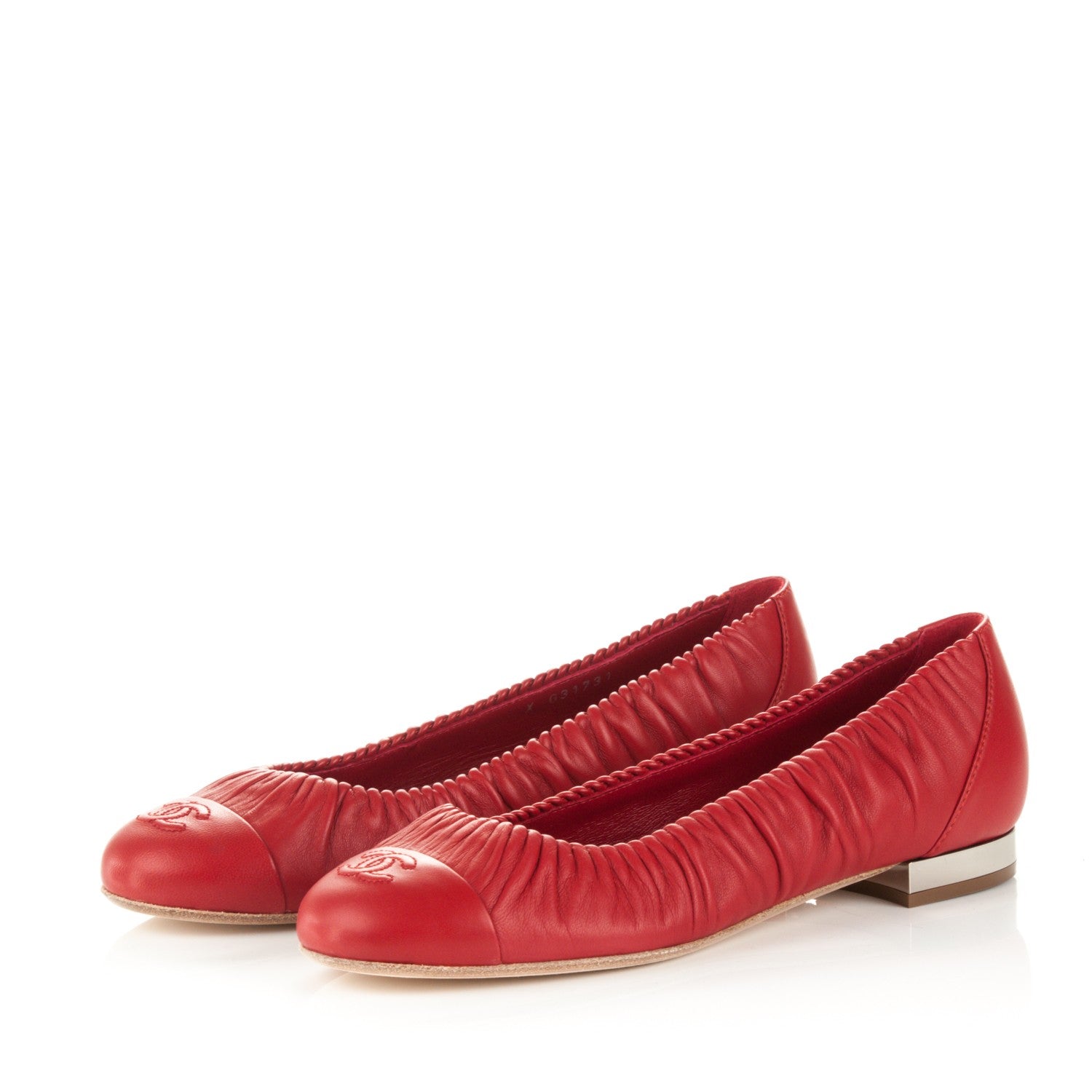 Chanel Lambskin CC Cap Toe Ballerina Flats 39 Red 3 of 7
