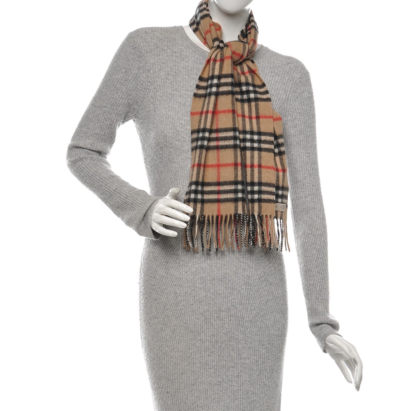 Cashmere House Check Fringe Scarf Camel
