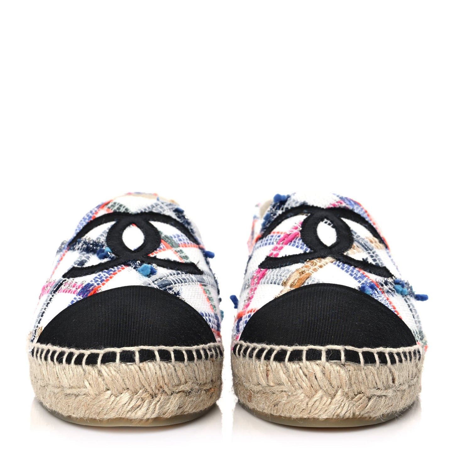 Tweed Grosgrain CC Espadrilles 39 White Blue Pink Green Black