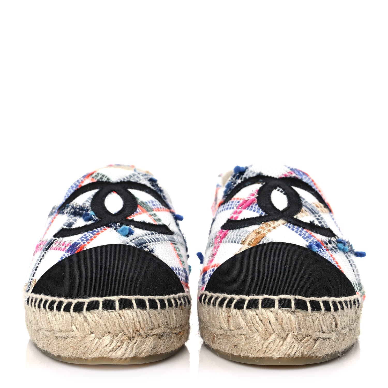 Chanel Tweed Grosgrain CC Espadrilles 39 White Blue Pink Green Black 2 of 8
