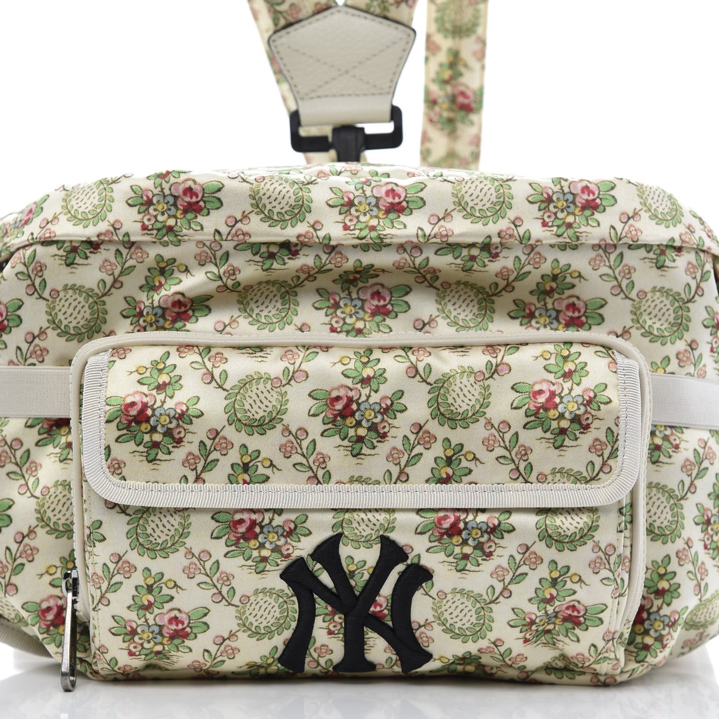 X MLB Satin Floral Print NY Yankees Patch Convertible Belt Bag Ivory Green