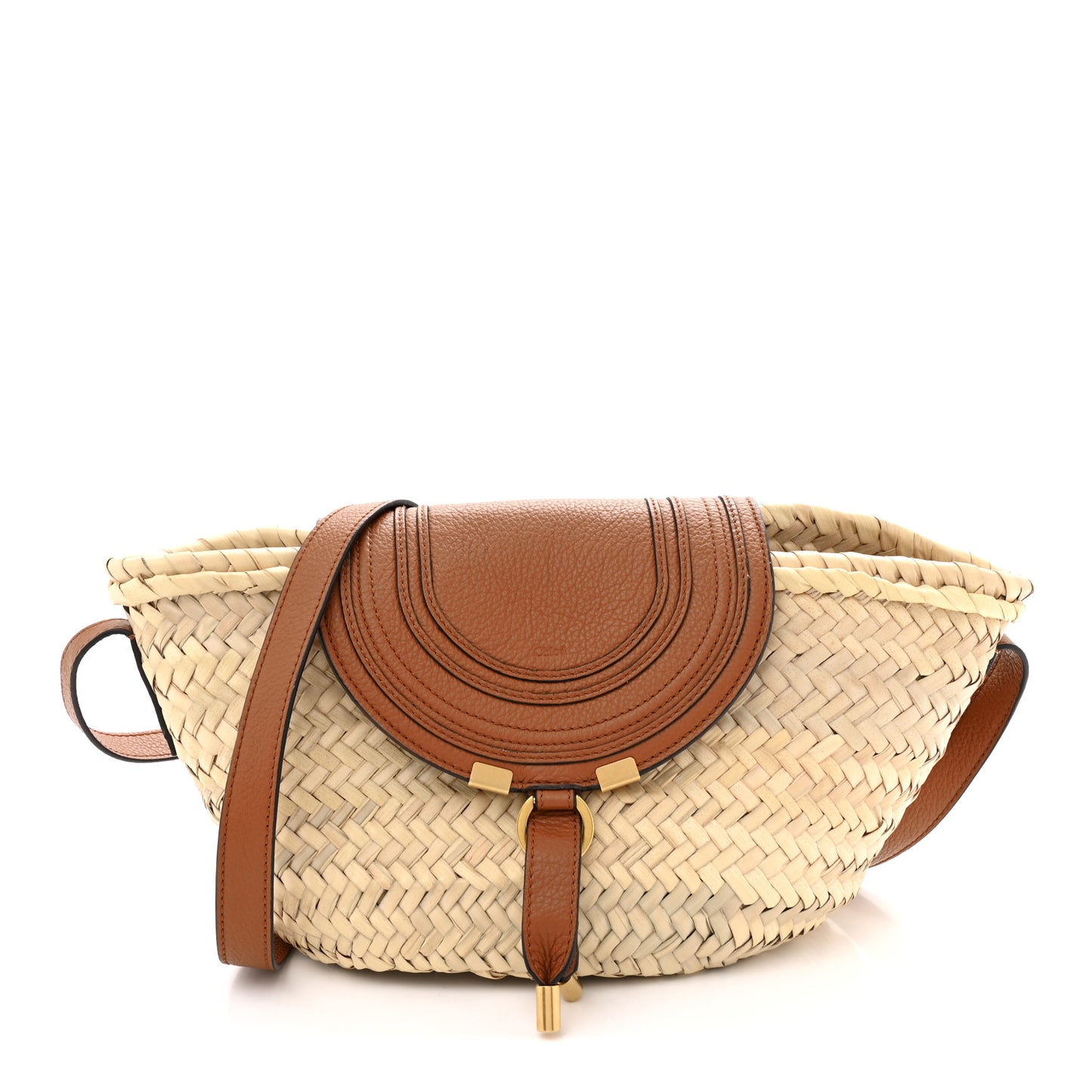 Raffia Calfskin Marcie Basket Tan
