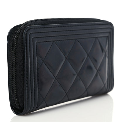 Chanel Patent Quilted Small Boy Zip Around Wallet Black 3 of 8