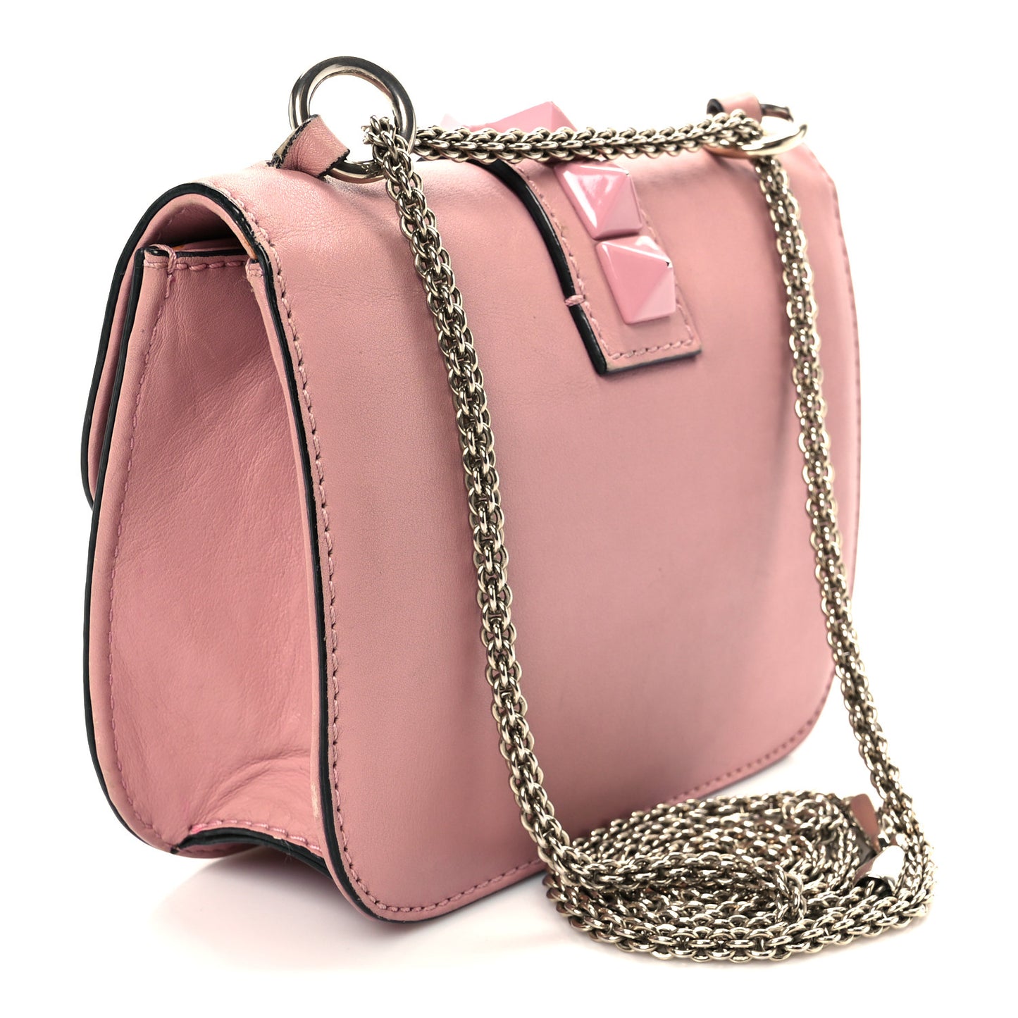 Vitello Enamel Small Glam Lock Rockstud Flap Water Rose