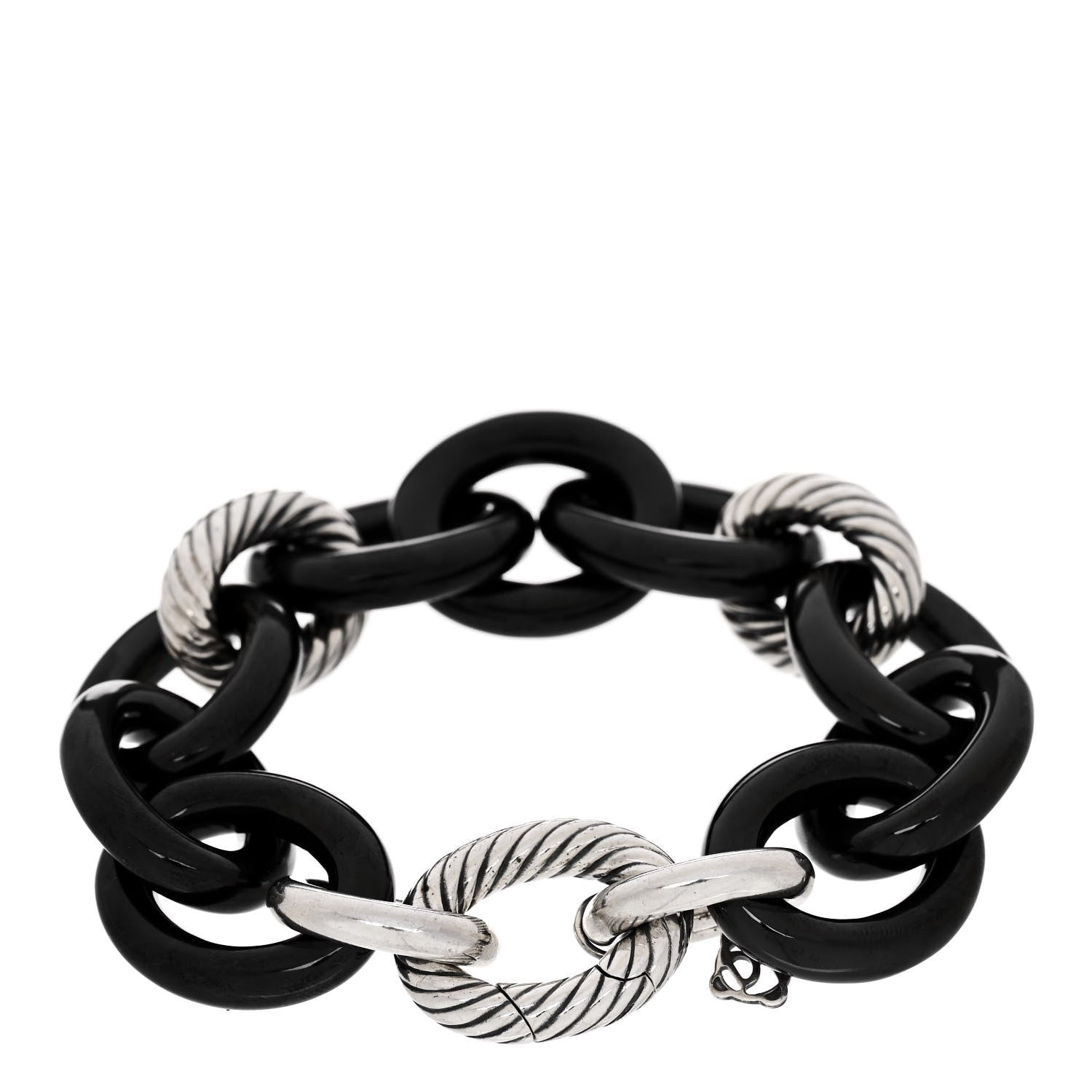 David Yurman Sterling Silver Black Ceramic 18mm Extra Large Oval Link Bracelet 2 of 3