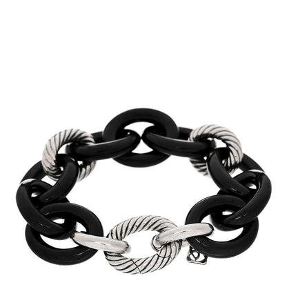 David Yurman Sterling Silver Black Ceramic 18mm Extra Large Oval Link Bracelet 2 of 3