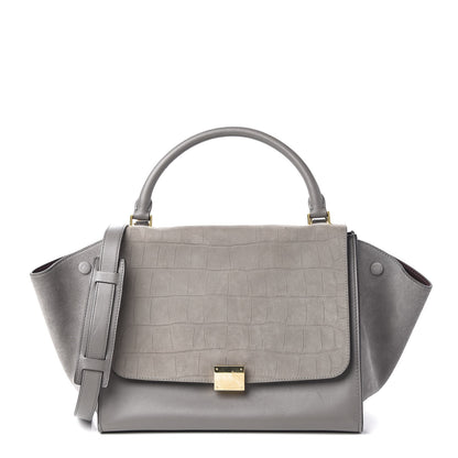 Celine Crocodile Embossed Nubuck Medium Trapeze Grey 1 of 9