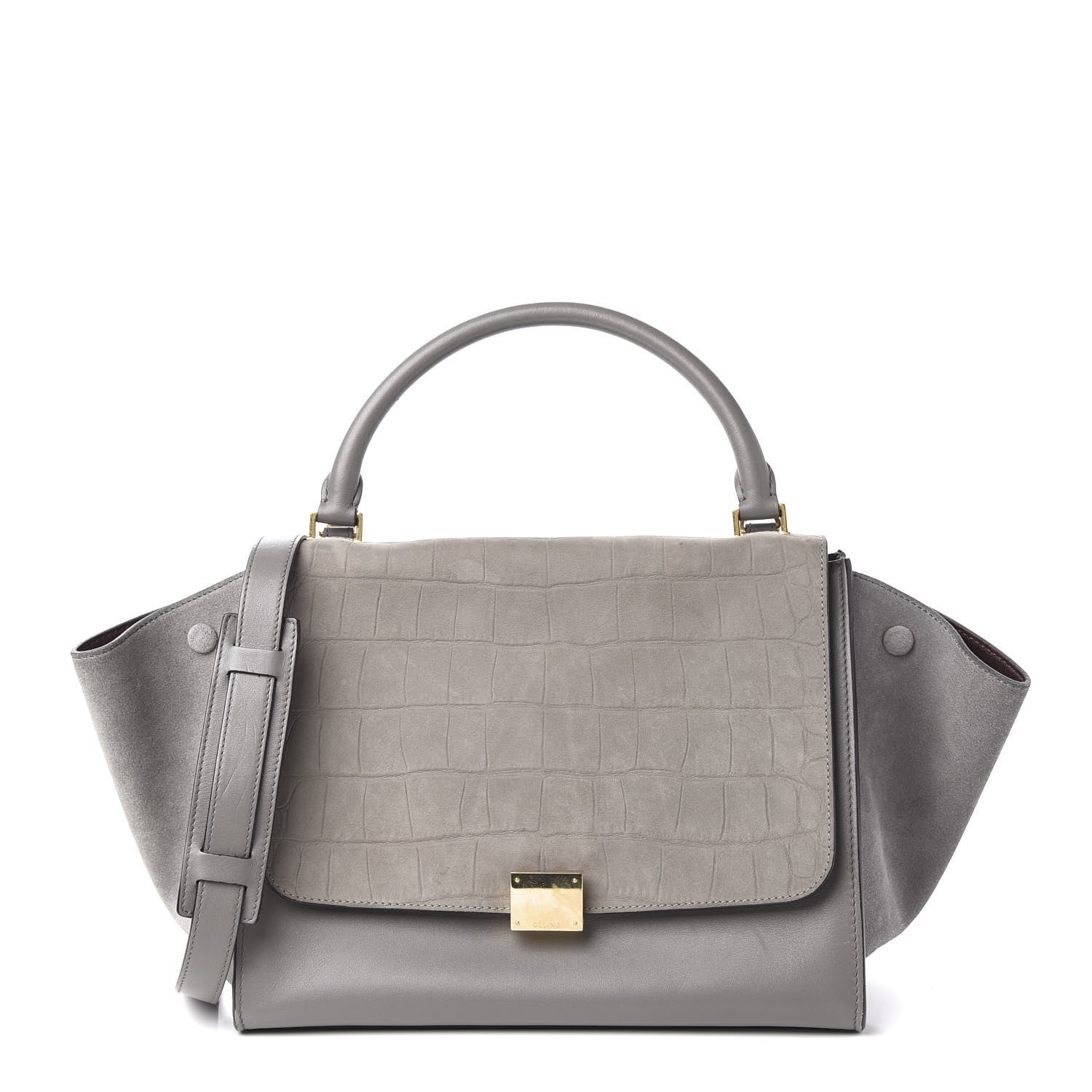 Celine Crocodile Embossed Nubuck Medium Trapeze Grey 1 of 9