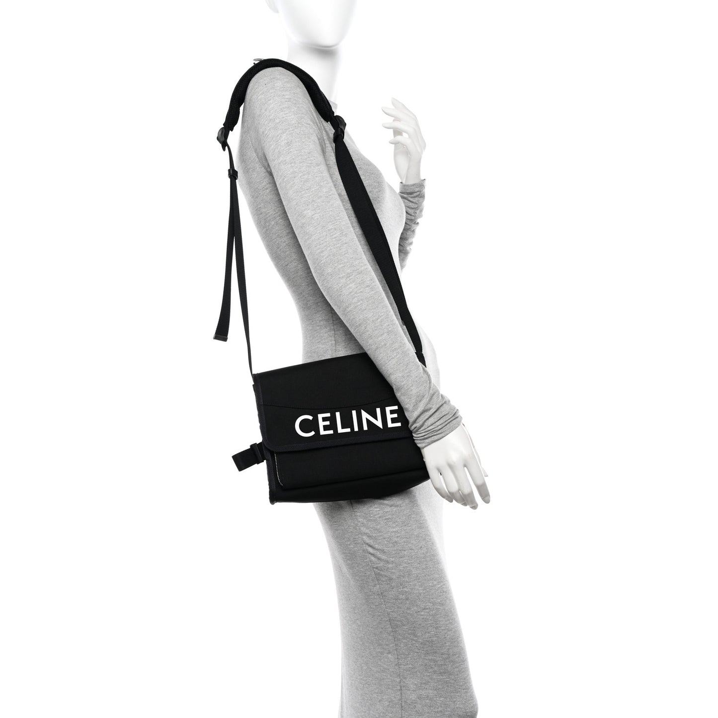 Cotton Gabardine Logo Print Messenger Bag Black