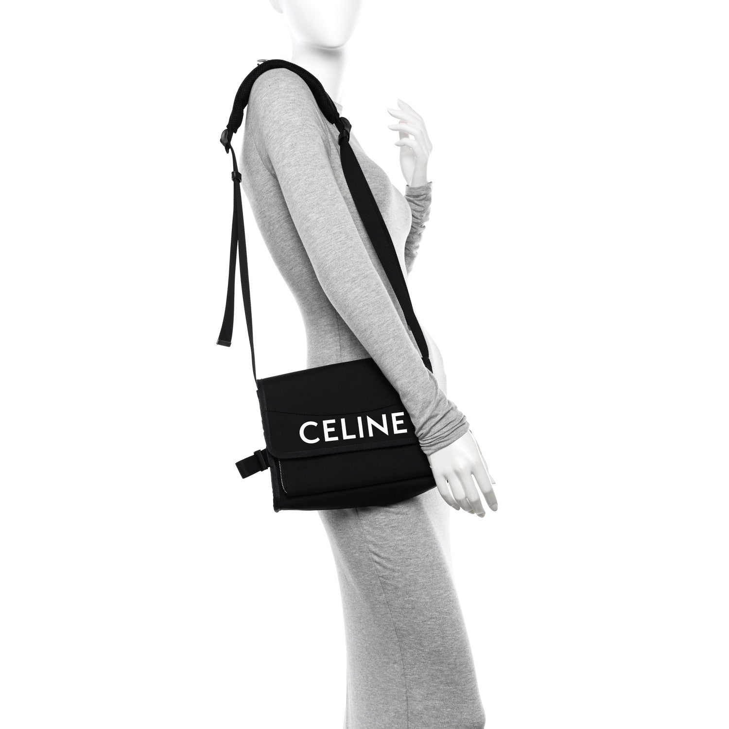 Celine Cotton Gabardine Logo Print Messenger Bag Black 2 of 10